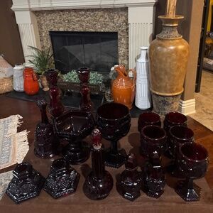 15 Piece Ruby Red Glass Avon Set. No chips.